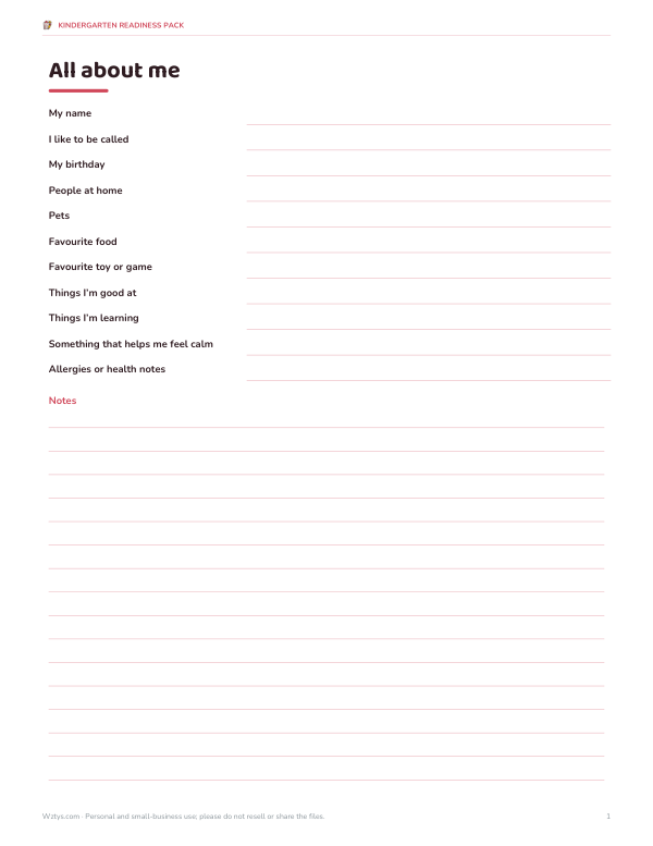 Preview of Printable All About Me Sheet